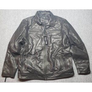 Luciano Natazzi Leather Moto Jacket Mens 4XL 54R Medello Black Big & Tall New